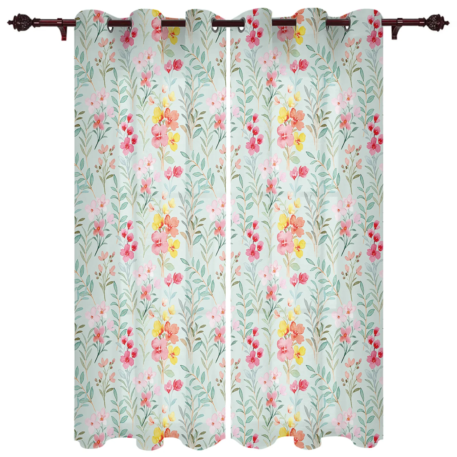 

Summer Watercolor Flowers Fashion Curtains Kitchen Balcony Decoration Drapes Bedroom Living Room Personality Home Window Decor