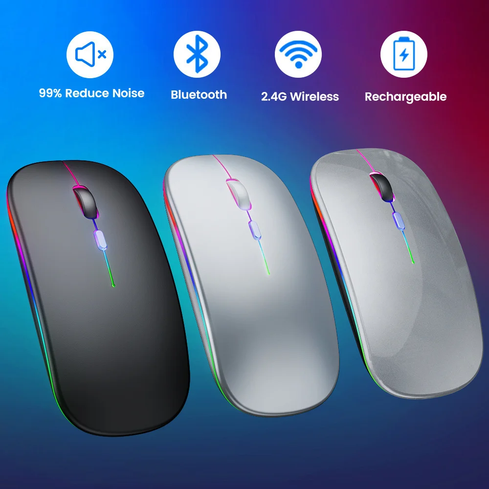 

Rechargeable wireless mouse, Bluetooth, ergonomic, USB, mute, backlight, RGB, laptop, PC, iPad Free shipping