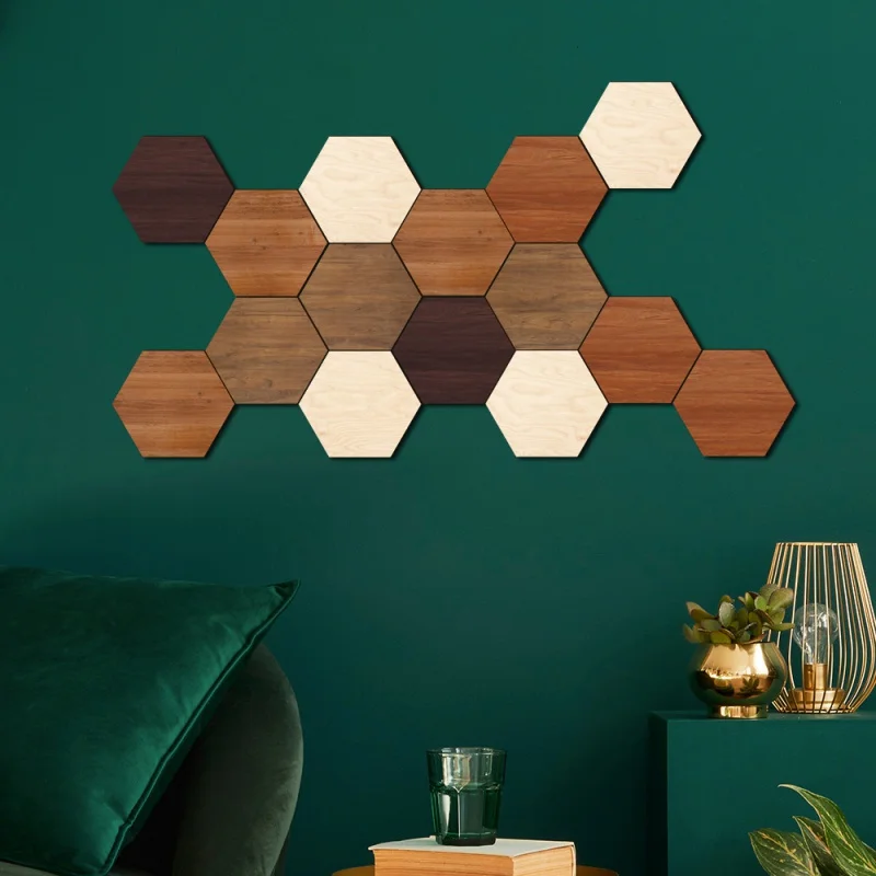 

Mz142 Creative Three-Dimensional Combination Hexagonal Wooden Wall Stickers Home Background Wall Decoration Color Wood Piece UV