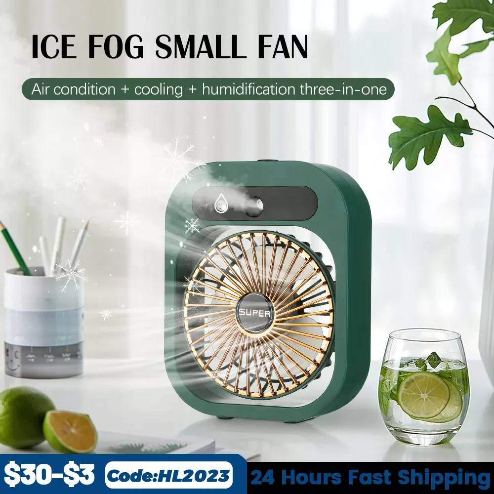 Portable USB Rechargeable Table Fan Clip-on Type Mini Desk Fan Adjustable Air Conditioner Humidifying Water Spray Fan