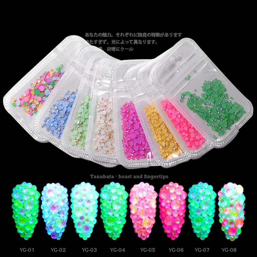 

About 250Pc Nail Art Decora 3D Fluorescent Crystal Nail Jewelry DIY Charm Luminous Neon Flat Bottom Manicure Decal Accessory Hot