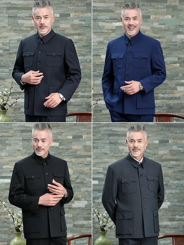 Мужская куртка Mao Suit Traditional Chinese Tunic Tops New Year Spring Festival Zhong Shan Multiple Pockets Coat подарки для папы.