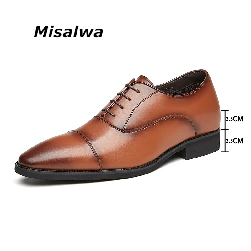 

Misalwa Flat /5CM Height Increase Men Business Shoes Triple Joint Leather Office Shoes Dress Elevator Male Derby Shoes Wedding