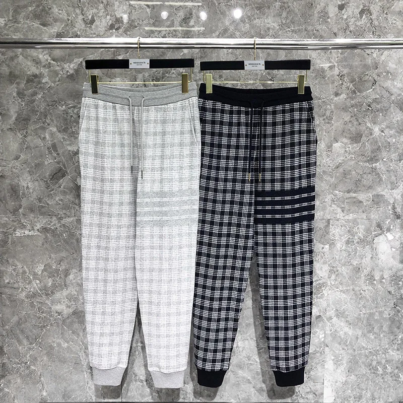 

TB Sweatpants Design Sense Scottish Jacquard Stripe Four-bar Plaid Men's and Women's Couple Casual Sports Corset Trousers