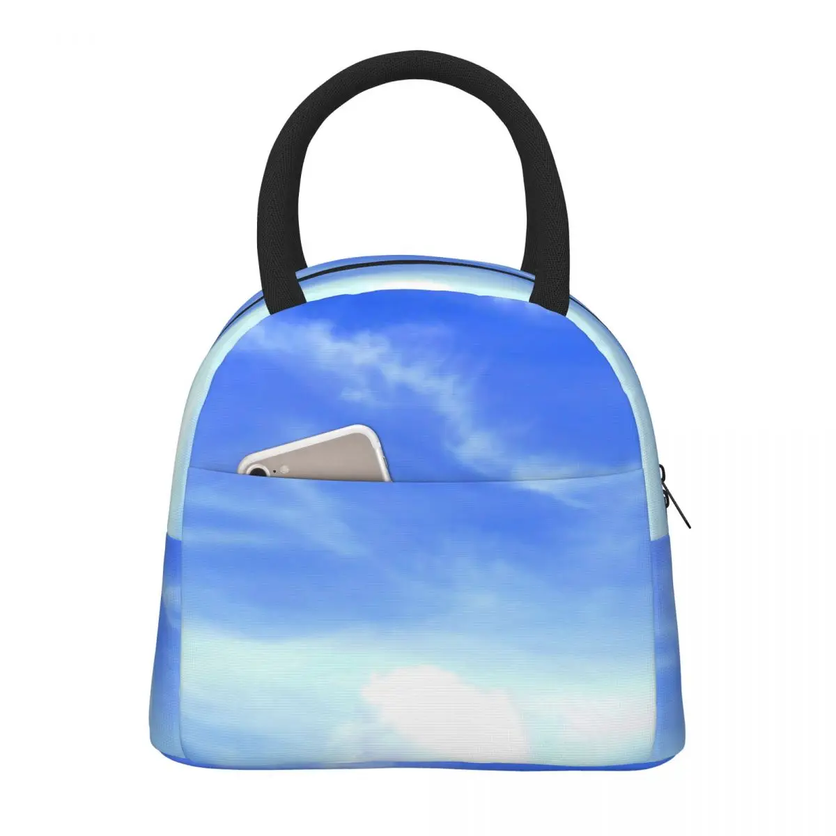 

White Cloud Lunch Bag Dramatic Blue Sky Leisure Lunch Box Travel Convenient Tote Food Bags Girls Waterproof Custom Cooler Bag