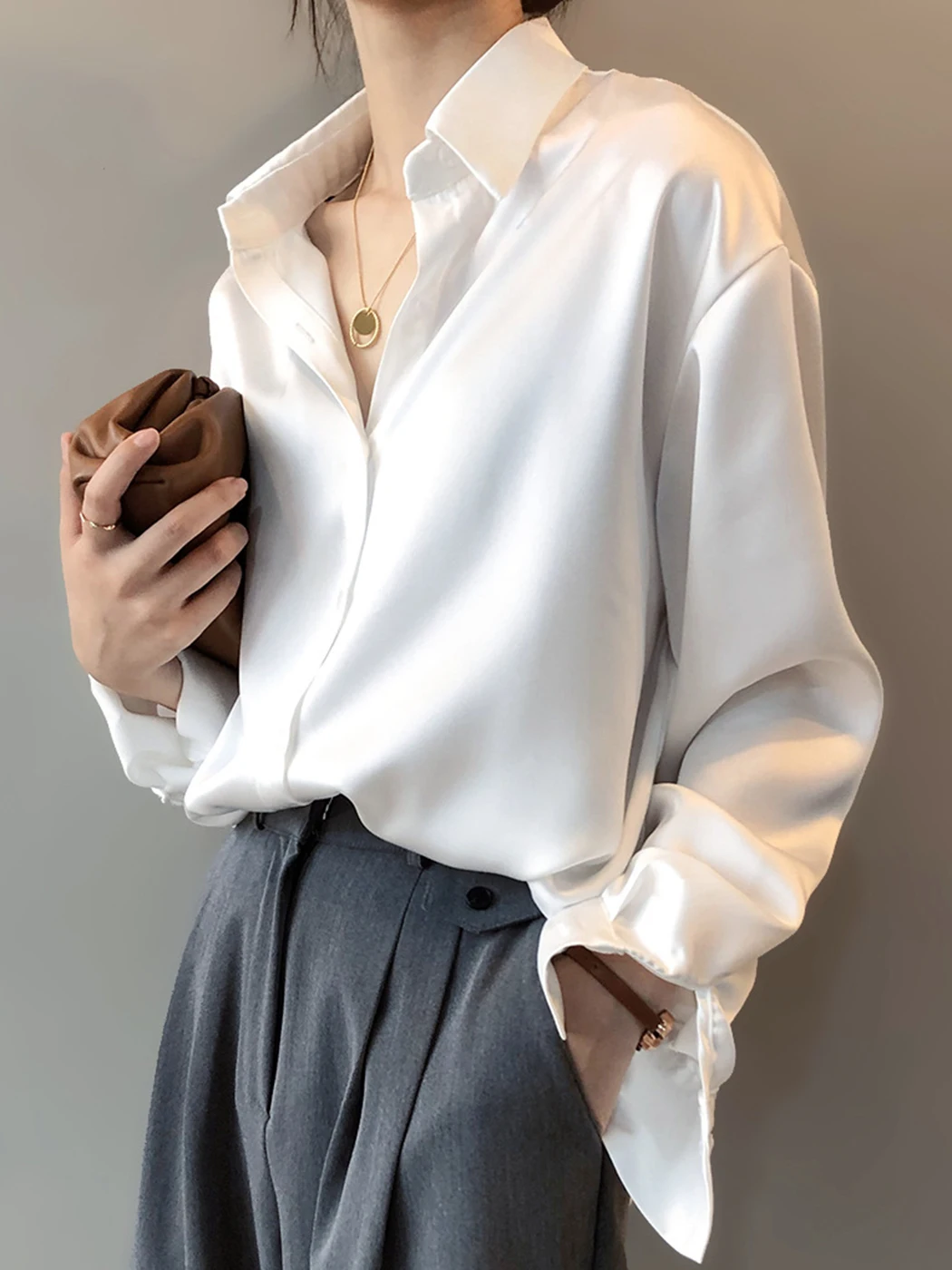 

Рубашка Jyate Женская с длинным рукавом, блузка оверсайз на пуговицах, Повседневная элегантная офисная блузка, весна 2022