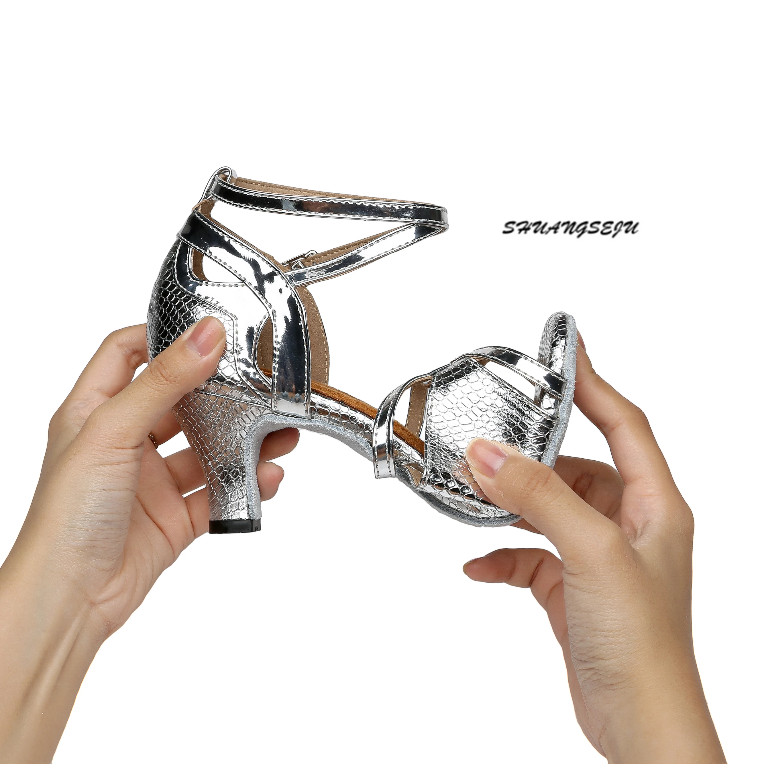 Женские туфли для латиноамериканских танцев Серебристые свадебные из