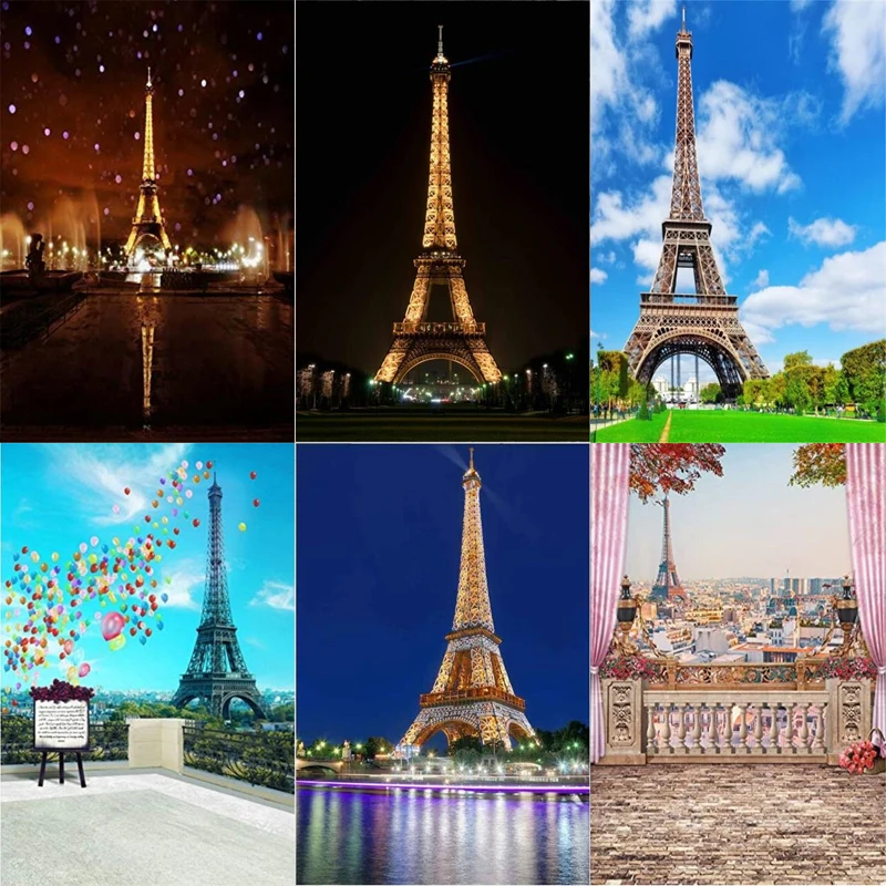 

Paris Eiffel Tower Photography Backdrop Night View Props Theme Party Decoration Famous City Landmark Banner Background Poster