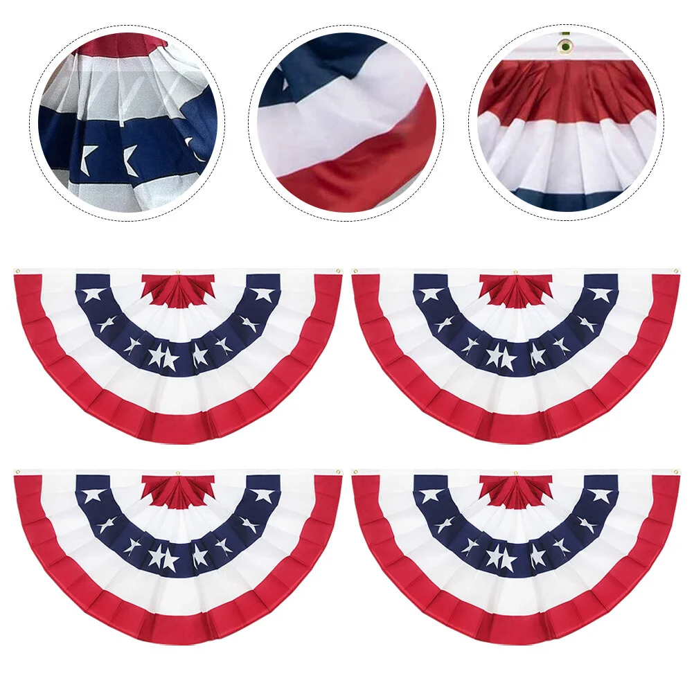 

5 Pcs Flag Pleated Bunting Banner Decor Party American Flags Cloth Fan Shaped Americans