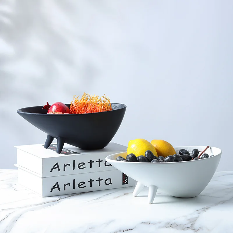 

Ceramic Fruit Tray Candy Dish Desktop Storage Container Tripod Snack Plate Black and White Storage Tray Decoration Accessories