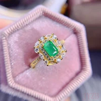 natural emerald ring 4x6mm rectangular emerald ring gemstone gem jewelry beautifully inlaid craft