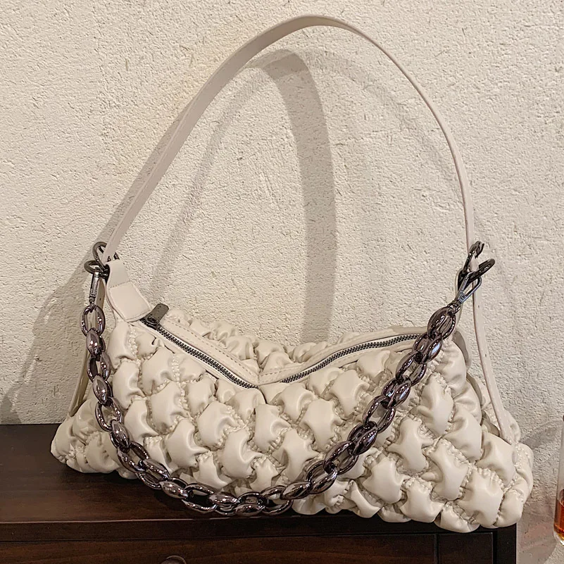 

Pleats Pu Leather Underarm Shoulder Bags For Women 2022 Brand Solid Color Party Clutch Handbags Small Handbags Purses