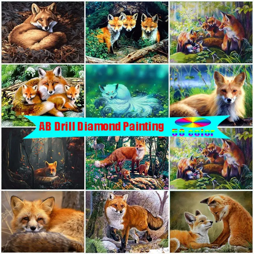 

AB Diamond Painting 50Color Fox 5D DIY Animals Pattern Diamond Embroidery Mosaic Pictures Cross Stitch Kits Home Decoration Gift