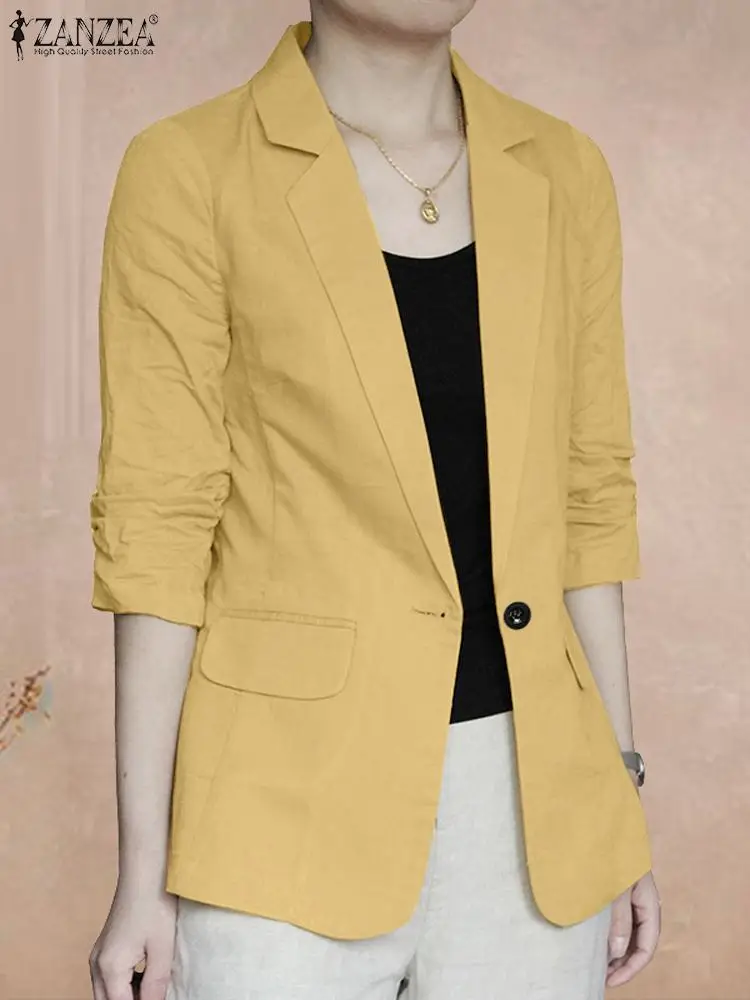 Элегантный офисный Женский блейзер ZANZEA повседневные Костюмы с длинным рукавом