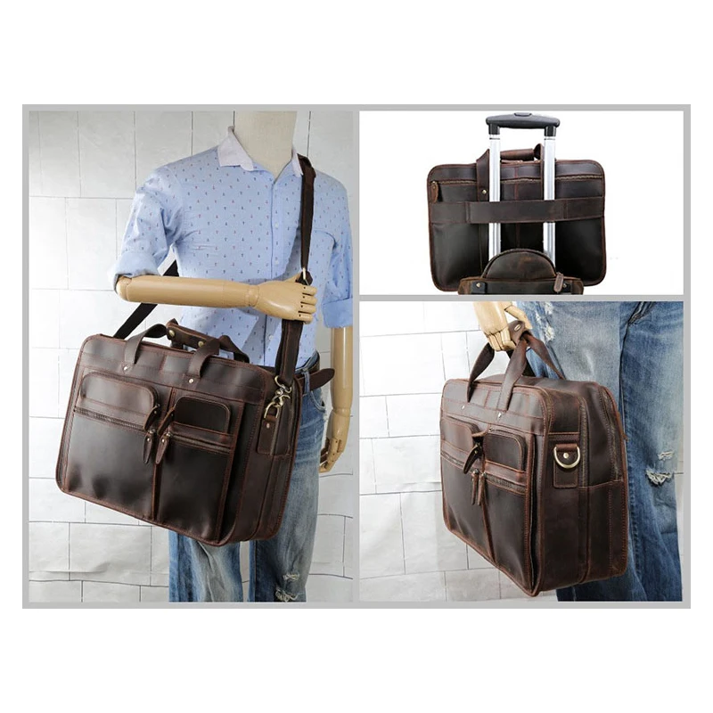

17-inch First-layer Cowhide Light Luxury Computer Bag Large-capacity Business Leisure Travel Travel Leather Bag Shoulder handbag