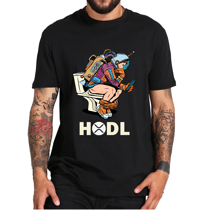 

Ripple XRP T-shirt Crypto HODL Space Man On Toilet Cryptocurrency Talk Funny Tee Soft 100% Cotton Men's T Shirt