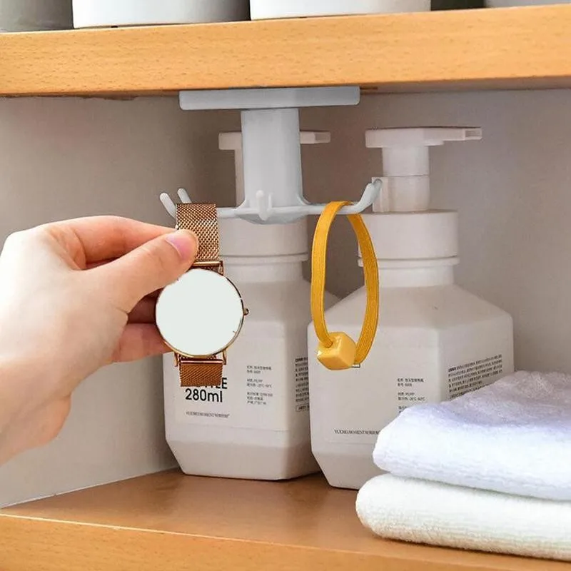 360 degrees rotating 6 hooks under shelf cabinet hanging rack wall door storage hook towel holder ties hanger kitchen organizer free global shipping