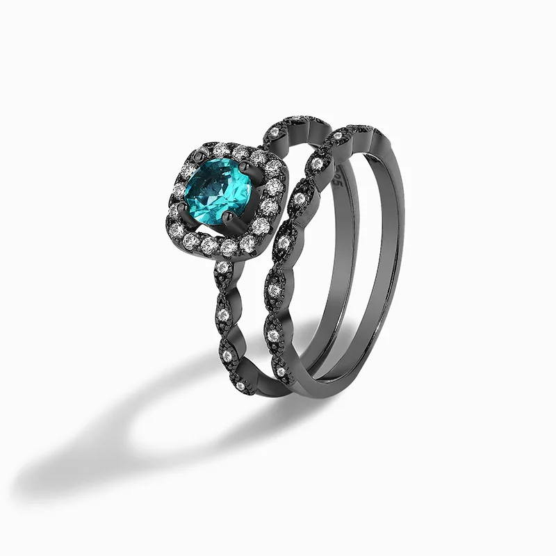 

Sterling silver S925 black gold Pallaiba stone square double ring jewelry exquisite light luxury female ring