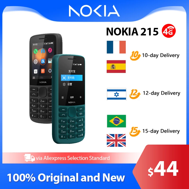 New and Original Nokia 215 4G Mobile Phone Multilingual Dual SIM 2.4 inch Cards FM Radio 1150mAh Feature Mobile Phone