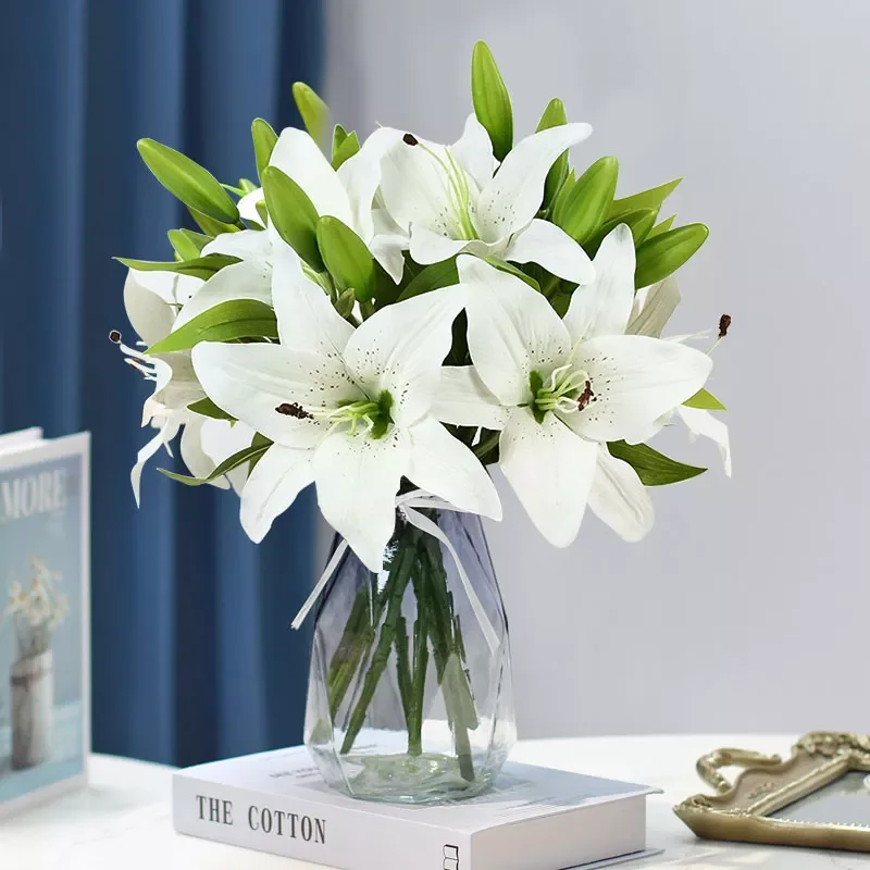 

New in 2022 38cm White Lily Artificial Flowers Party Wedding Bridal Bouquet Fake Plant for Living Room Home Garen Decoration Rea