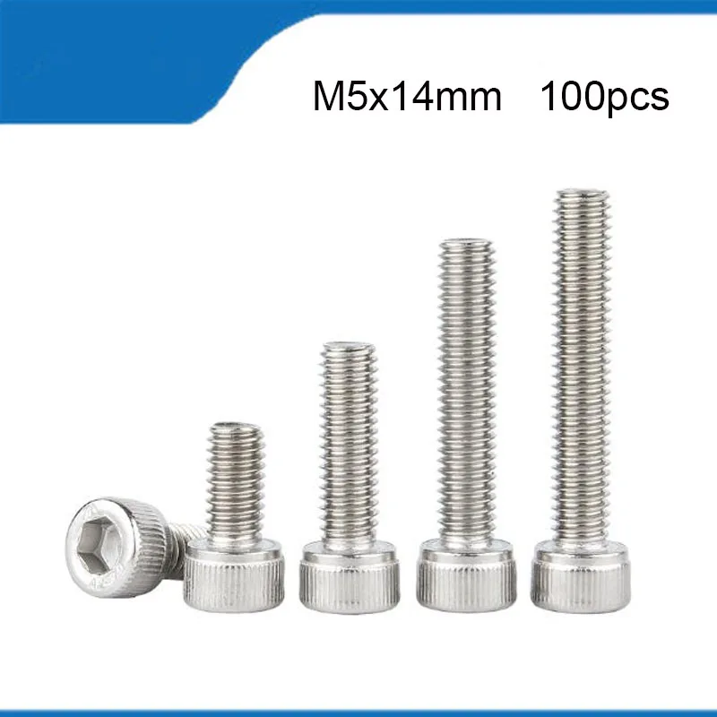 

Free Shipping 100pcs M5*14mm Hexagon Screw M5 Screws Length 14mm 304 Stainless Steel Hexagon Socket Cap Head Stainless Screws