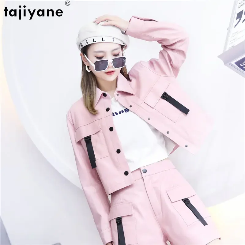 Женская Короткая кожаная куртка Tajiyane из 2023 натуральной овечьей кожи корейские