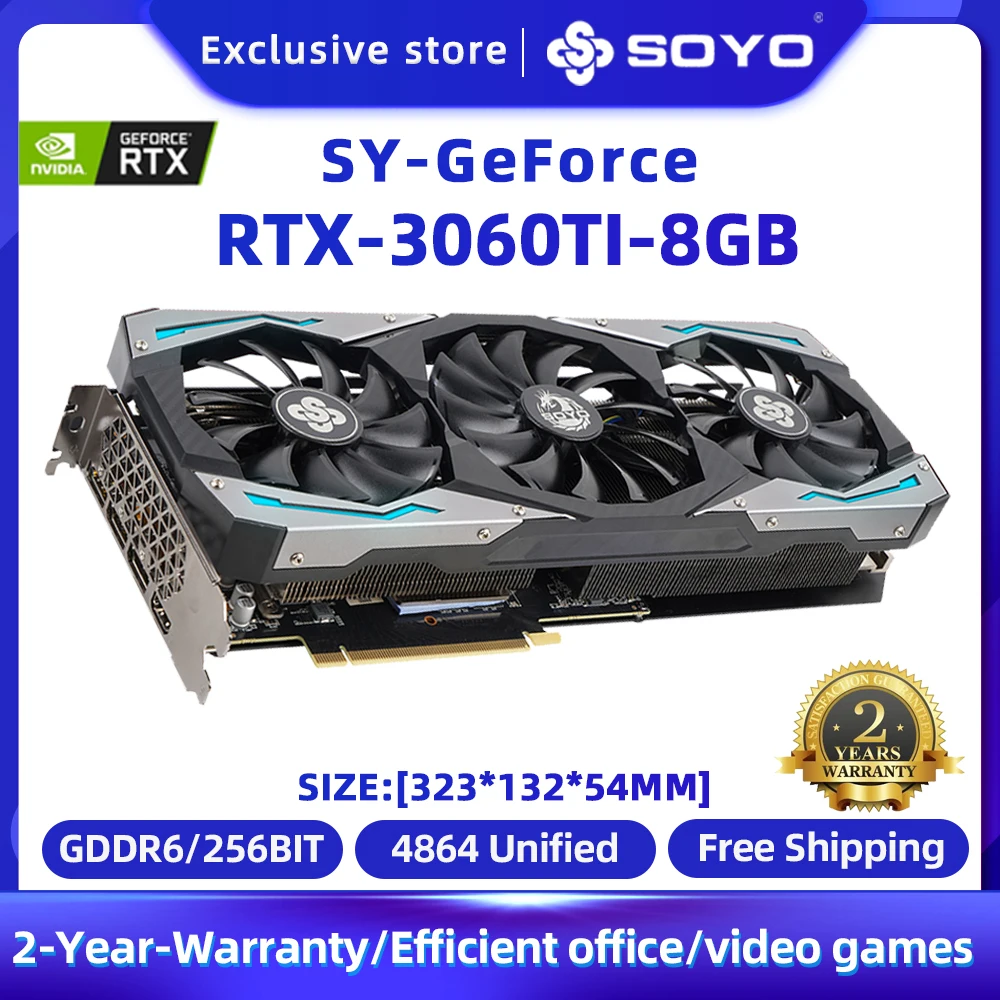 

SOYO GeForce RTX 3060Ti 8G NVIDIA New Graphics Card GDDR6X Video Memory 256Bit PCIE4.0x16 DP New GPU Video card Placa de vídeo