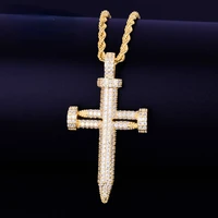 nail cross pendant necklace aaa cubic zircon mens hip hop street rock jewelry