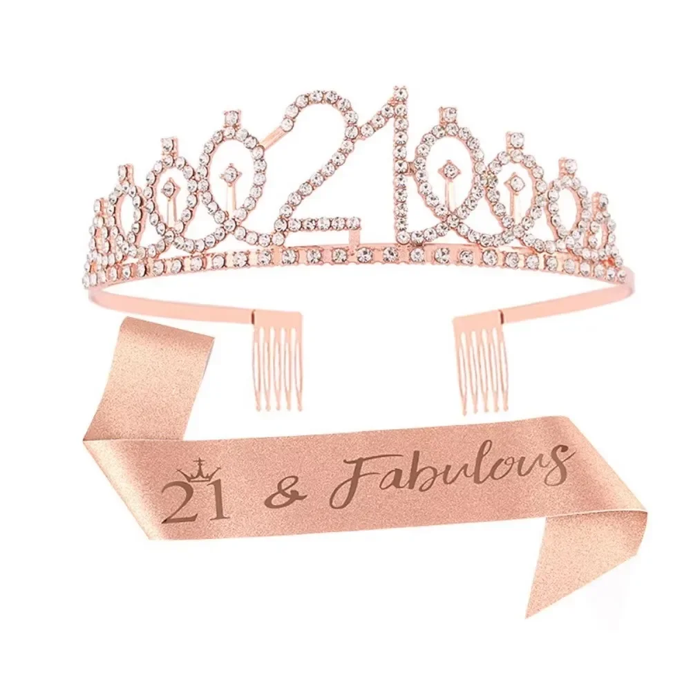 Розовое золото 13 16 18 21 30 40 потрясающая тиара со стразами и блестящий пояс подарки