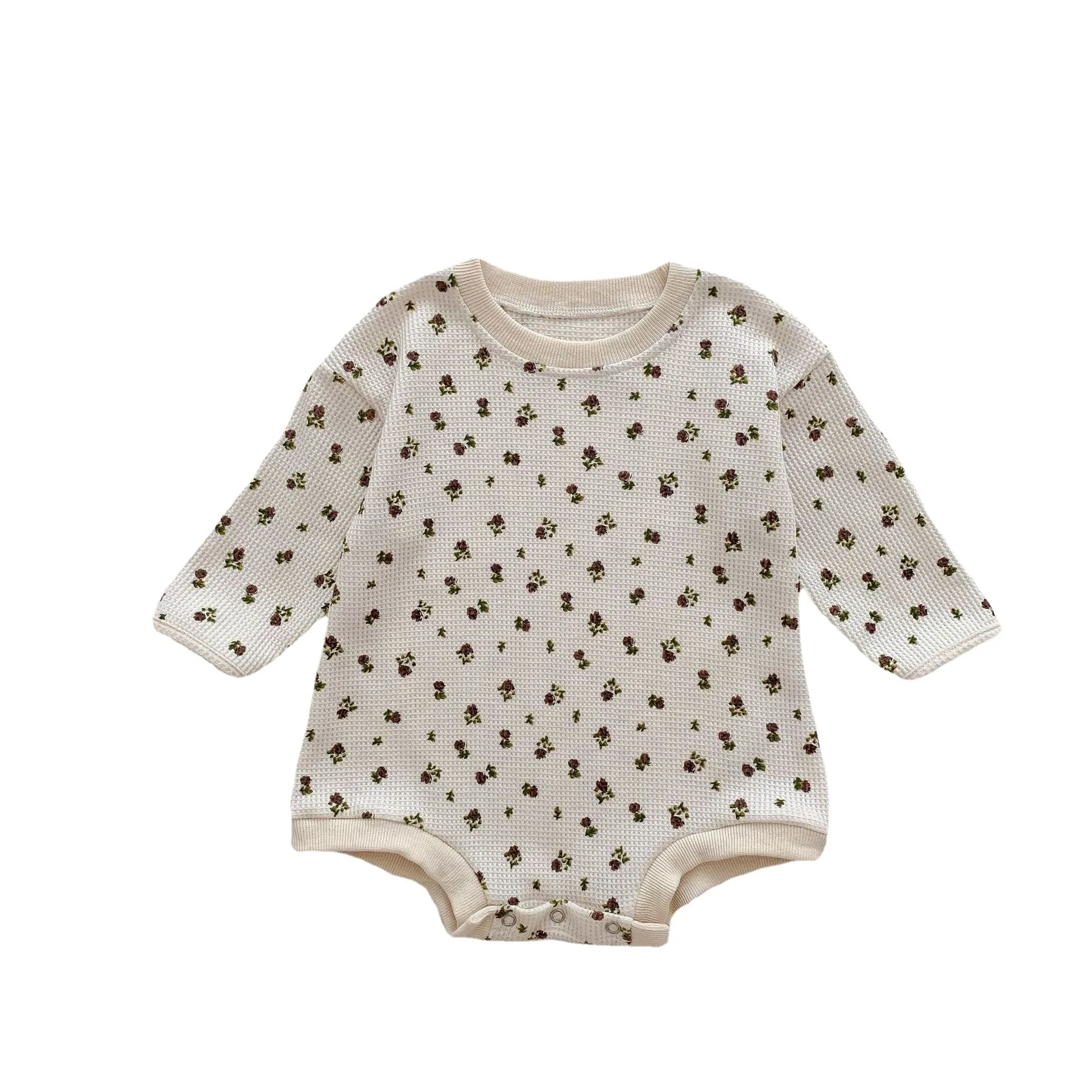 2022 Autumn New Baby Long Sleeve Bodysuit Fashion Infant Boy Girl Bear Print Jumpsuit Cotton Waffle Cute Floral Clothes