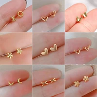 s925 silver gold color mini small butterfly circle heart stud earring for women cartilage helix tragus ear piercing jewelry gift
