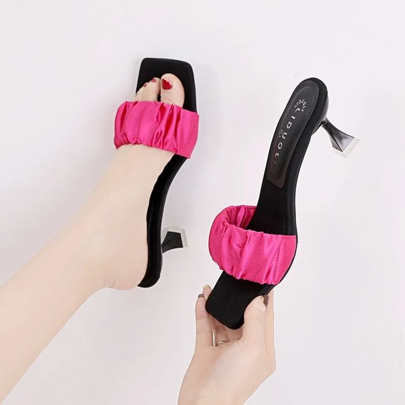 Fashion Women's Sandals Open Toe Party Stilettos Casual Sandals Slippers High Quality Sandals Pleated Multicolor Women's Shoes