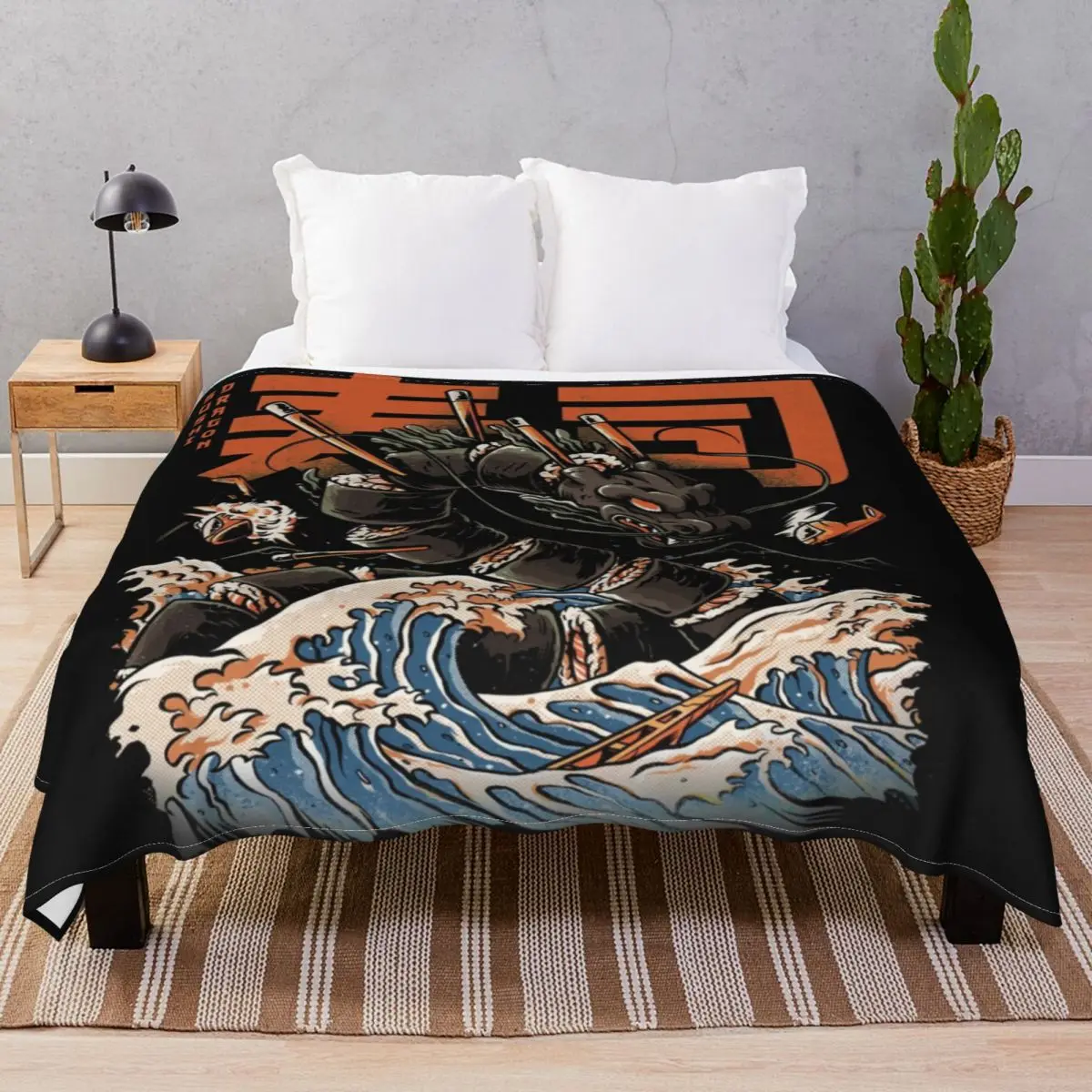 The Black Sushi Dragon Blanket Fleece Plush Print Soft Throw Blankets for Bed Sofa Travel Office