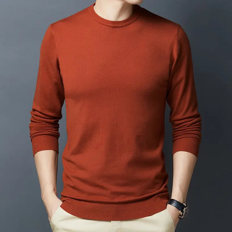 Свитер Мужской трикотажный Модный повседневный однотонный пуловер с круглым