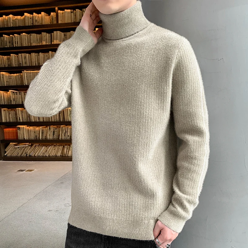 Turtleneck Men's 2023 New Autumn/Winter Thickened Warm Knit Solid Color Sweater Black Winter Base