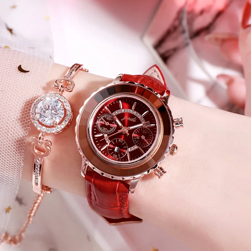 Women's Fake Three-Eye Watch Casual Fashion Student Single Calendar Watch Quartz Watch
