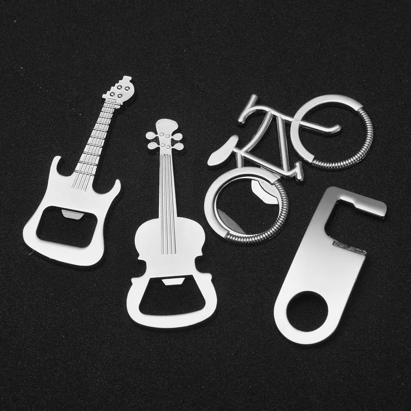 

Music Lover Gift Guitar/Shark Shape Pendant KeyChains Beer Bottle Opener Male Key Chains Jewelry Car Bag Keyring Rings Holder