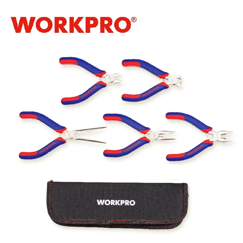 

WORKPRO 5PC Mini Pliers Set Kit Cutter Chain Round Bent Needle nose Beading Making Repair Tool Kit DIY Hand Tools With Bag