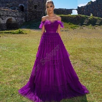 dark purple tiered sweetheart evening dress prom off shoulder crystals robe de soiree celebrity vestidos fiesta custom made