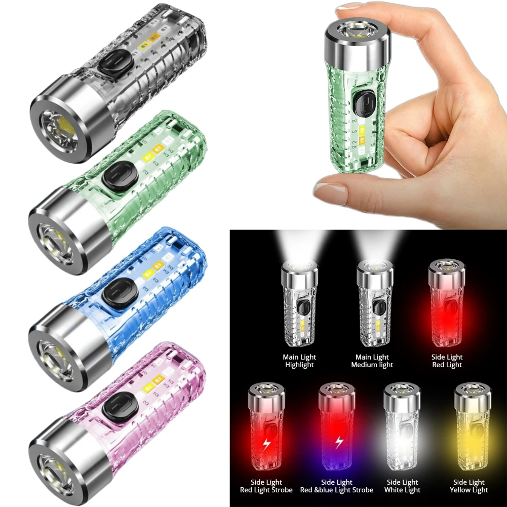 

Portable Mini LED Pocket Torch Lamp 7 Modes Handheld Keychain Light For Outdoor Camping Flashlight White Red Blue Yellow Light