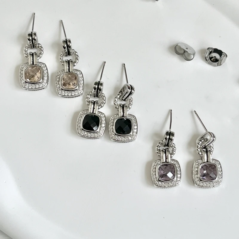 925 sterling David Yurman Cable Classics Earrings in Sterling Silver with Amethyst and Pave Diamonds at Ahee Jewelers