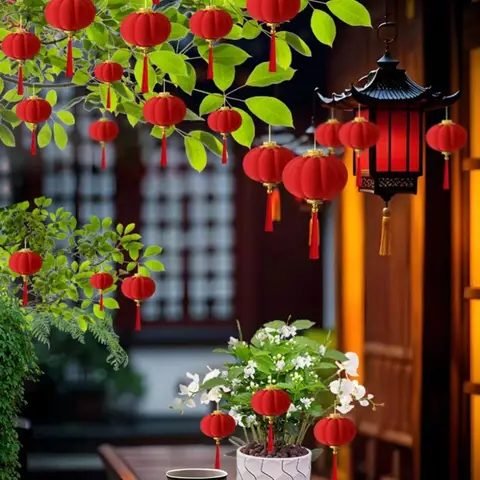 Миниатюрные красные фонарики для праздника 30 шт