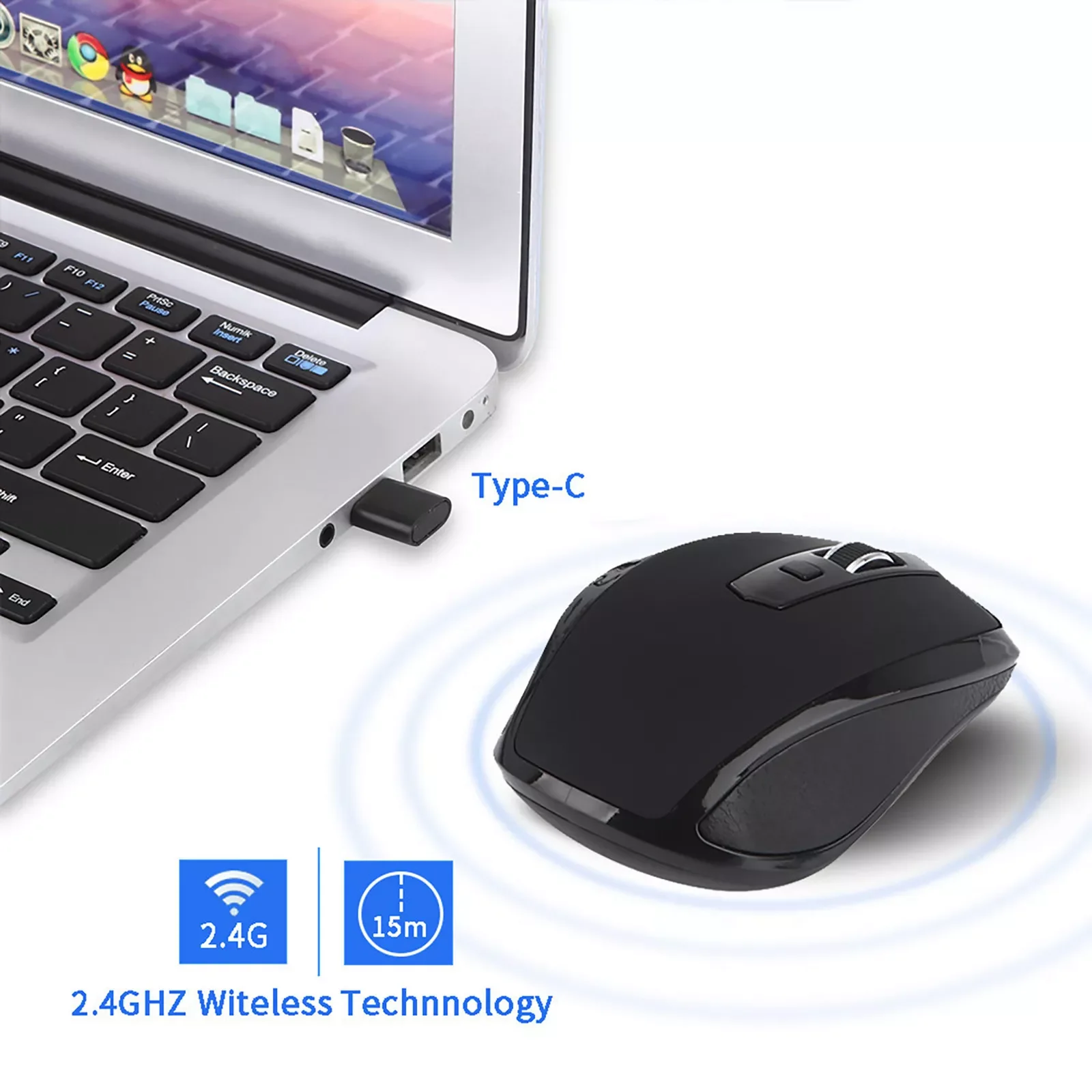 Type C Wireless 2.4ghz Mouse Ergonomic Mice Usb C Mice Optical Gaming Mouse For Macbook/ Pro Usb C Devices Usb Scroll Mice