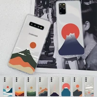 abstract art cat mount fuji japan landscape phone case for samsung s20 s10 lite s21 plus for redmi note8 9pro for huawei