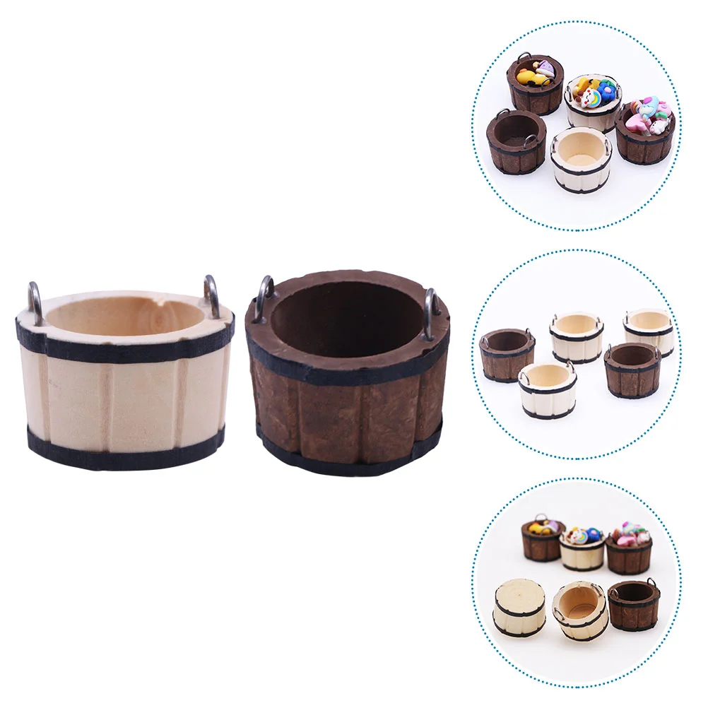 

House Wooden Basin Dollhouse Miniatures Landscape Adornments Simulated Bucket Accessories Decoration Models Kids Toys