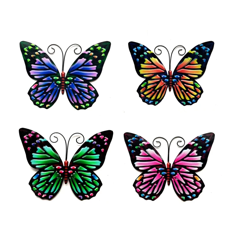 

4Pcs 3D Metal Butterfly Decor Inspirational Sculpture Wall Decor For Outdoor Garden Decoration Animal Miniatures Statues