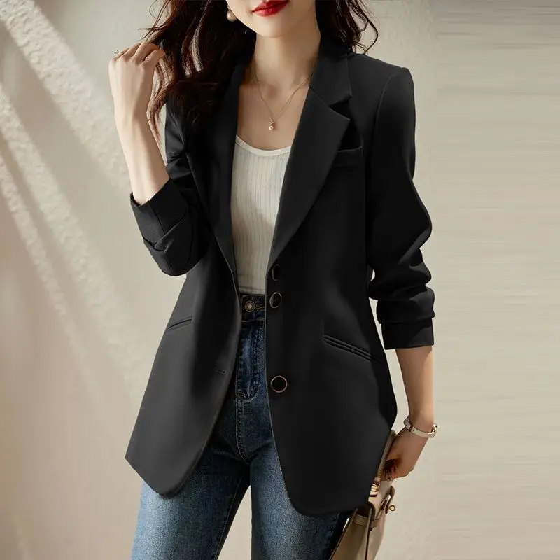 Luxury Black Suit Vintage Long Sleeve Blazer Women Slim Spring Autumn Jacket Single-breasted Office Lady Korean Fashion Coat