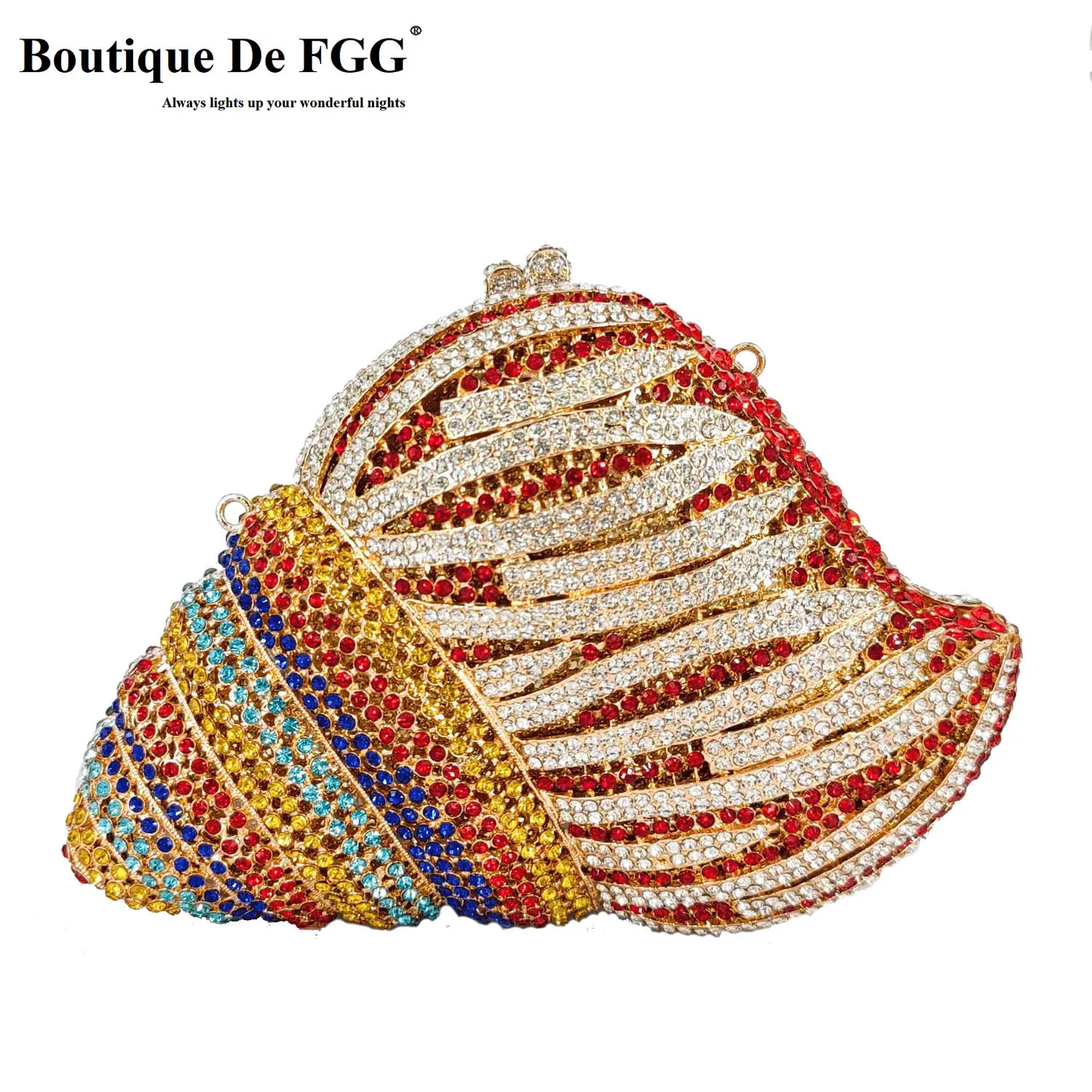 Boutique De FGG Women Shell Conch Clutch Crystal Evening Bags Party Cocktail Rhinestone Minaudiere Handbags and Purses