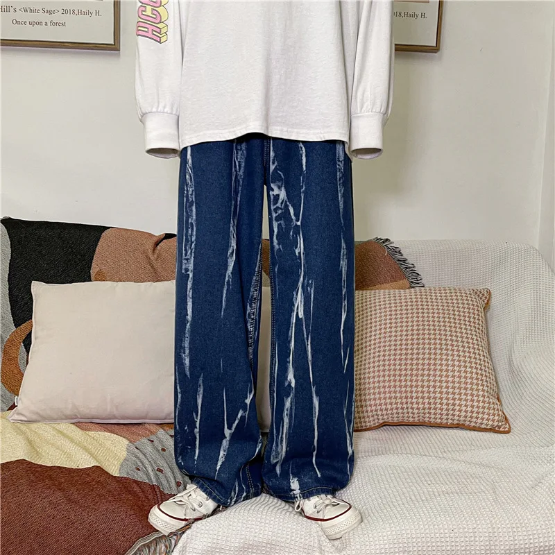Men's Fashion Wide Leg Pants Baggy Homme Men Denim Trousers Classic Cargo Pocket Jeans Blue Men Casual Pants S-3XL Streetwear