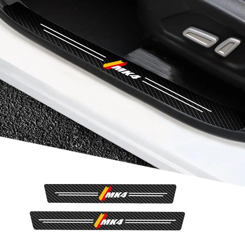 

4 Pieces Carbon Fiber Car Sticker For VW Golf MK4 Logo Auto Door Threshold Strip Anti Scratch Tape Waterproof Decal Accessories